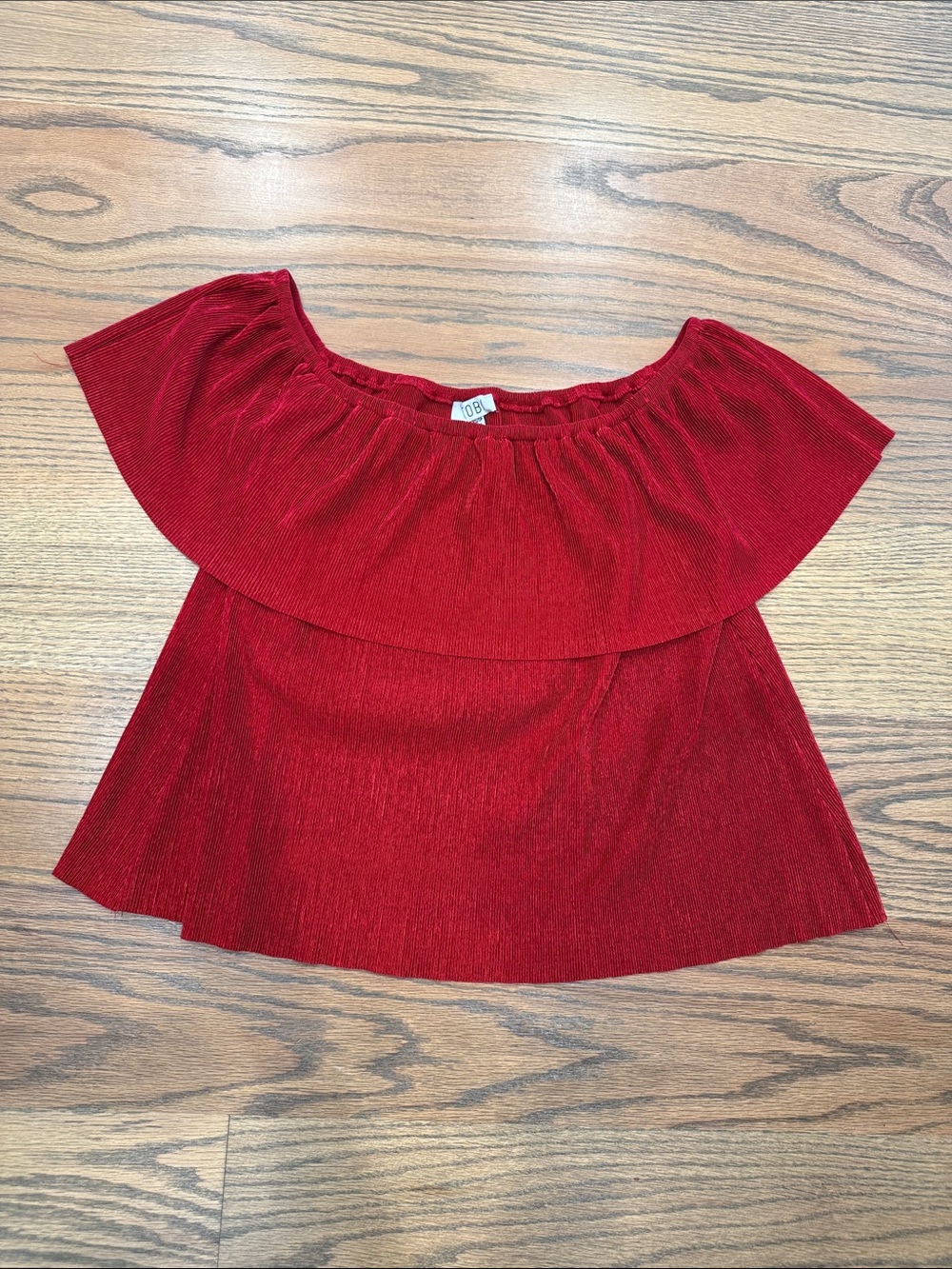 Tobi Red Off-Shoulder Ruffle Crop Top